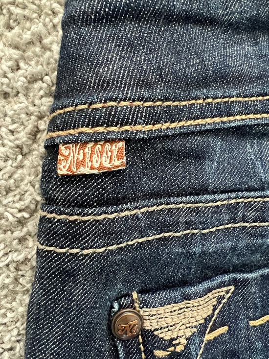 Nissi Juniors Dark Blue Straight-Leg Jeans Pocket Embroidery Hip Stitch -Size 11 - Picture 5 of 12